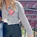 Princess Polly Black And White Cropped Denim Jacket Photo 4