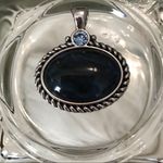 Lia Sophia  pendant silver tone setting with blue oval shaped stone Photo 2