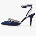 Blue and Silver Stiletto Heels with Rhinestone Embellishments Size 7 Photo 4