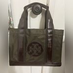 Tory Burch  Nylon Tote Bag Brown Patent Trim Logo Work Everyday Purse Photo 1
