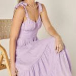 NWT Miami Francesca's Darla Ruffled Maxi Midi Tiered Tie Dress Lilac Spring SZ M Purple Size M Photo 0