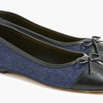 J.Crew NEW  Sz 7.5 Tina Cap Toe Denim Ballet Flat Shoes Blue Black Bow CG119 Photo 0