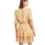 AQUA  Floral Print Smocked Dress Beige/Tan/yellow V Neck Tiered Ruffle Size L Photo 4