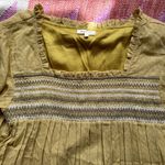 Mystree Women's Babydoll Embroidered Blouse Flowy Peasant Mustard Yellow Size Large Photo 2