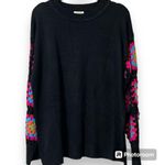 JODIFL  plus sz 1X black knit sweater drop shoulders crocheted colorful sleeves. Photo 11