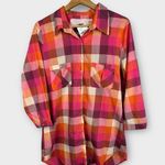 Jak Womens size XL Plaid Cotton Folklore 3/4 Sleeve Button Top Blouse NEW Pink Photo 0