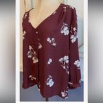 Collective Concepts  Merlot Floral Blouse Sheer V-Neck Burgundy XL EUC Photo 5