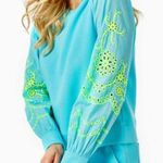 Lilly Pulitzer Alla Terry Sweatshirt Top Eyelet Embroidered Oversized Medium Photo 2