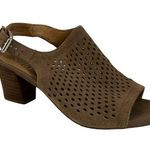 Franco Sarto  Mandi2 Suede Perforated Tan Peep Toe Heeled Slingbacks Sz 6.5 Photo 0