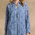 Sundance  Blue Catalog Cloverfield Cotton Tunic Shirt Sz M Embroidered Coastal Photo 0
