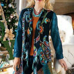 Soft Surroundings - Wool Silk Embroidered Peacock Fringe Duster Topper Cardigan Photo 0