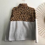 Women Leopard Animal Patchwork Zipper Sweatshirt Sweater Long Sleeve Fluffy Fleece Pullover Pockets Quarter Zip White Black Brown Measurement in pic Multiple Photo 2