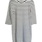 Old Navy  Womens Sz M Black White Stripe T Shirt Dress 3/4 Sleeve Collarless Photo 0