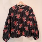 H&M Floral Striped Cotton Balloon-Sleeved Blouse Photo 1