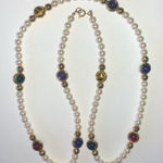 Vintage Faux Pearl Red Green Purple Blue Cabochon Beaded Boho Necklace White Photo 0