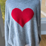 Vince Camuto Gray Red Heart Cropped Crewneck Sweater Size Medium Photo 0