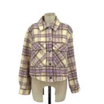 ZARA  Cropped‎ Plaid Jacket Shacket Purple Cream Size Large Photo 2