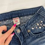 True Religion Women’s Blue Medium wash Distressed Jeweled Low Rise Jeans Size 25 Photo 5