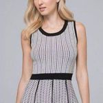 White House | Black Market  Stretch Crochet Peplum Knit Top Size Medium Black White Photo 0