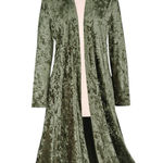 Pyramid Collection. Crushed velvet open front long duster. Olive Green. Large Green Photo 3