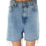 ZARA Women's Blue High Waisted Raw Hem Boyfriend Bermuda Denim Jean Shorts 4 Photo 0