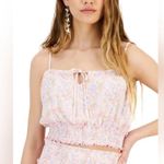 Hippie Rose  Crop Top Womens S Pastel Pink Floral Tie Front Smocked Coquette Photo 0