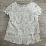 Adiva Top Size Small White Eyelet Pleated Layered Loose Flowy Boho Cottage Photo 0