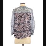 Lucky Brand Blouse S Mixed Print Peasant Sheer Metallic Stripe Floral Peasant Photo 4