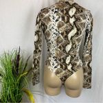 Animal Print Brown Long Sleeve Deep Plunge Bodysuit S Photo 2