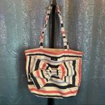 Kate Spade Fairmont Canvas Striped Bow Tote Cream Blue Coral Summer Bag Photo 2