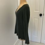 Minnie Rose  Distressed Cashmere V Neck Sweater Green Photo 3
