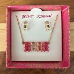 Betsey Johnson Gold Tone Pink Gummy Bear Pendant Necklace Stud Earrings Acrylic Photo 0