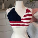 Rue 21 Halter crop Top Crochet America Womens L XL Red White Blue Shirt Patriotic Photo 0