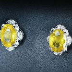 18K White Gold Plated Yellow Gemstone Citrine Diamond Stud Earrings for Women Photo 1