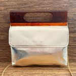 Vintage Gold Metallic Faux Leather Lucite Tortoiseshell‎ Clutch Shoulder Bag Photo 2