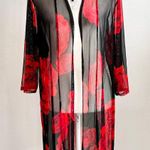 Vintage Black Floral Mesh Duster Cardigan Sheer Kimono Goth Romantic Witchy 3X Photo 0