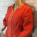 Elie Tahari  Ruffled Zip Front Detailed Blazer Bright Orange Medium M Photo 3