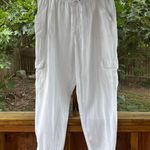 Nicole Miller  Women's White 100% Linen Cargo Joggers Size XL Photo 0