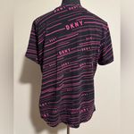 DKNY EUC Sport Black and Pink Logo Striped Workout Shirt size large Photo 5