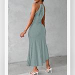 NEW Sage Green Halter Dress A Line Eyelet Crochet Midi Dress M Size M Photo 5