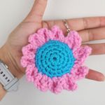 Handmade New Crochet Light Blue Pink Flower Keychain  Handcrafted Photo 1