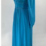 Vintage 70s Maxi Shirt Dress Long Bishop Sleeve Button Front Pleated Belted Blue Size 4 Photo 3