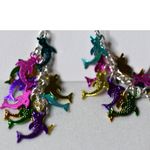 NIP Seaworld Multicolor Dolphins 2" Dangle Drop Hook Beach/Vacation Earrings Silver Photo 1