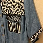 Vintage Jean shirt zebra Animal Print Denim Shirt Blue Size XL Photo 3