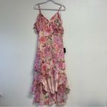 Lulus  Watch Me Grow Pink Floral Print Cold-Shoulder High-Low Dress Medium Photo 4