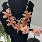 Frosted Peach Acrylic Flower Necklace and Earrings Set Orange Photo 0