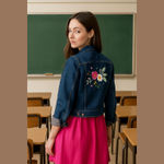 Jessica Simpson Denim Jacket Embroidered Flowers Blue Photo 1