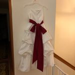 David's Bridal Wedding dress with a burgundy belt. Photo 3