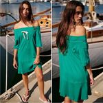 Free People  Beach GEMMA Size Medium Cadmium Green Off-Shoulder Mini Dress Boho Photo 1