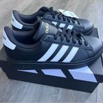 Adidas Women’s Grand Court 2.0 Black Sneakers with White Stripes 8 Photo 4